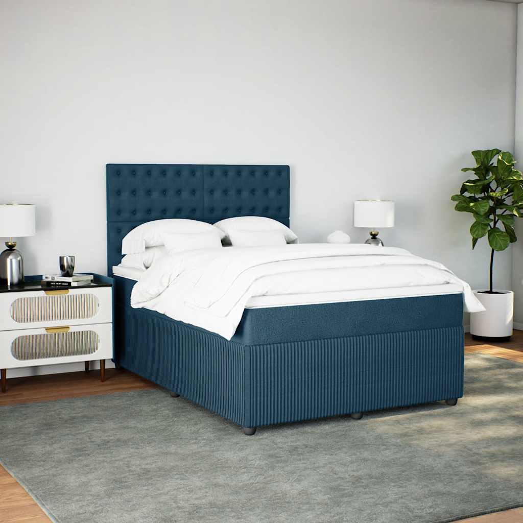 Cama boxspring com colchão 140x190 cm veludo azul