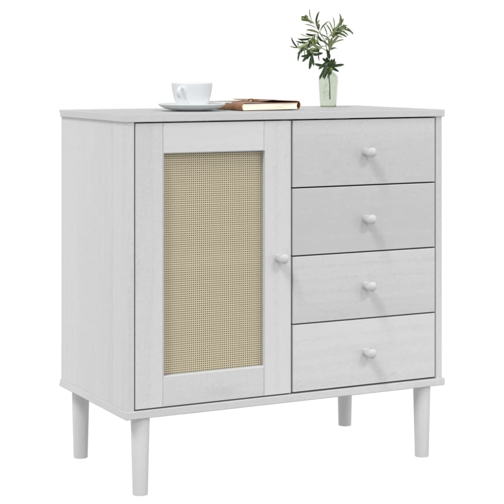 Aparador senja aspeto de vime 80x40x80 cm pinho maciço branco