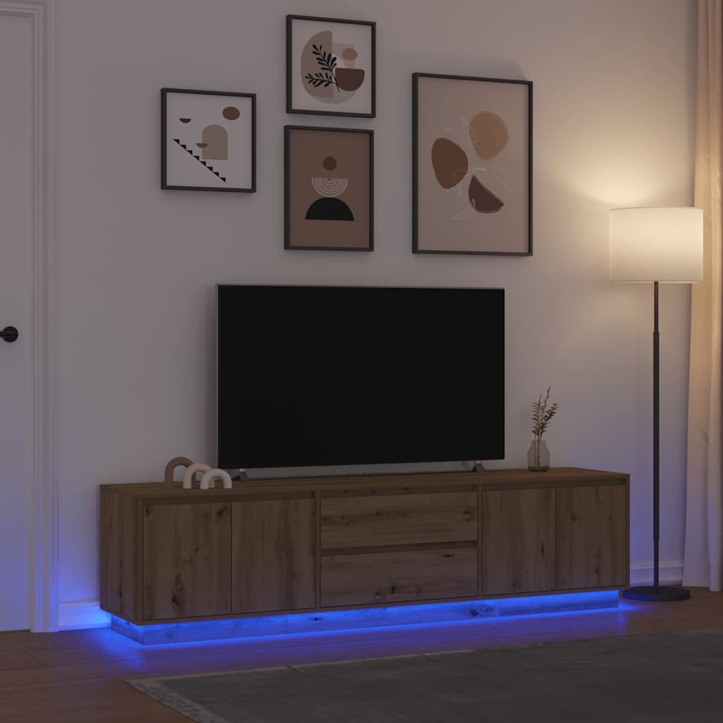 Móvel de TV com luzes LED 193,5x41x50 cm carvalho artisiano