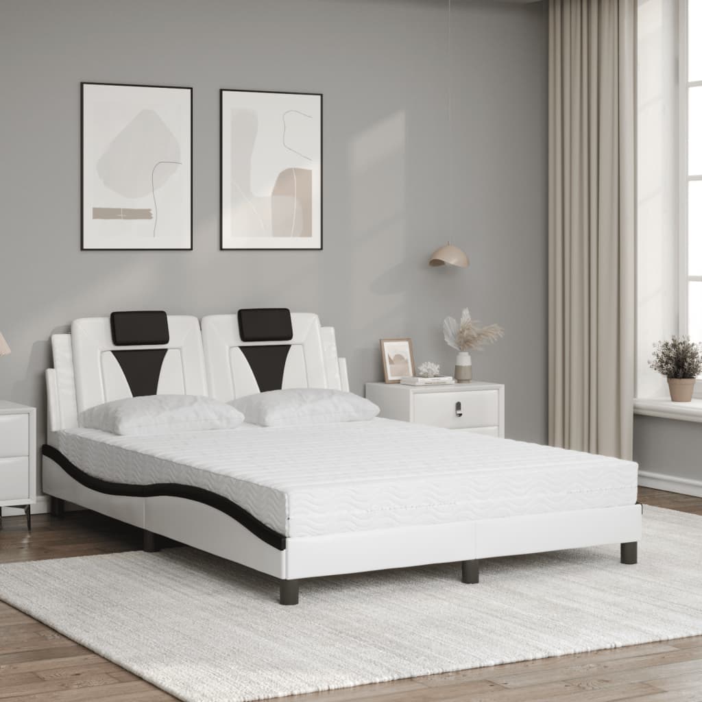 Cama viana com colchão 120x200 cm couro artificial branco e preto