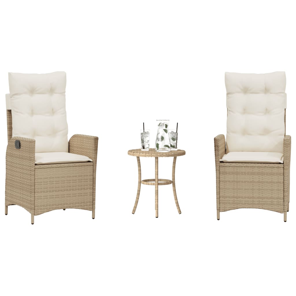 3 Pcs conjunto bistrô com almofadões vime PE bege