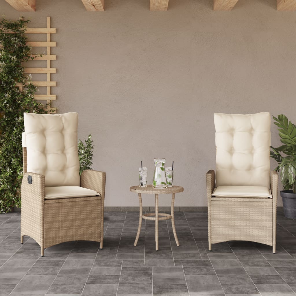 3 Pcs conjunto bistrô com almofadões vime PE bege