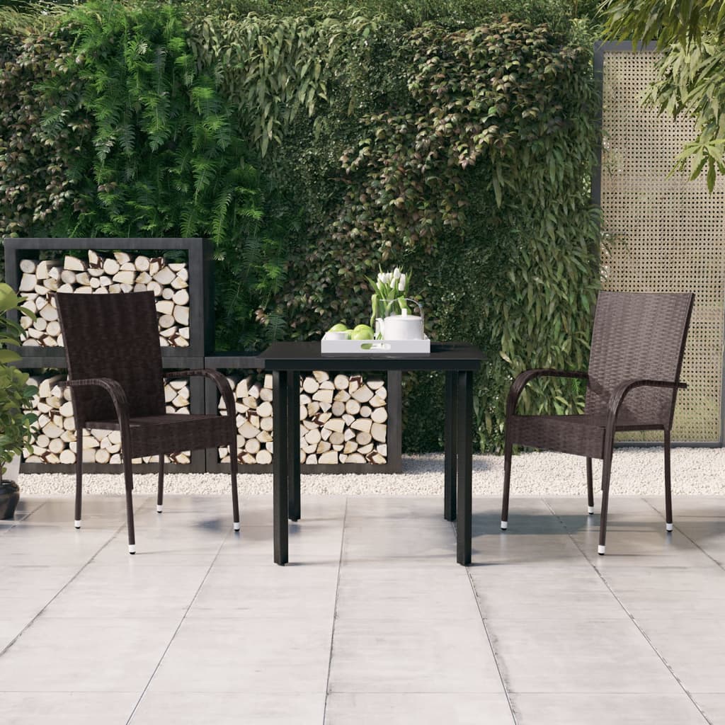 3 Pcs conjunto de jantar para jardim castanho e preto