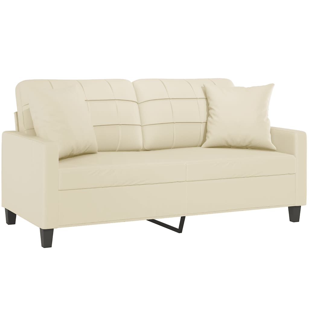 Sofá 2 lugares + almofadas decorativas 140cm couro artif. creme
