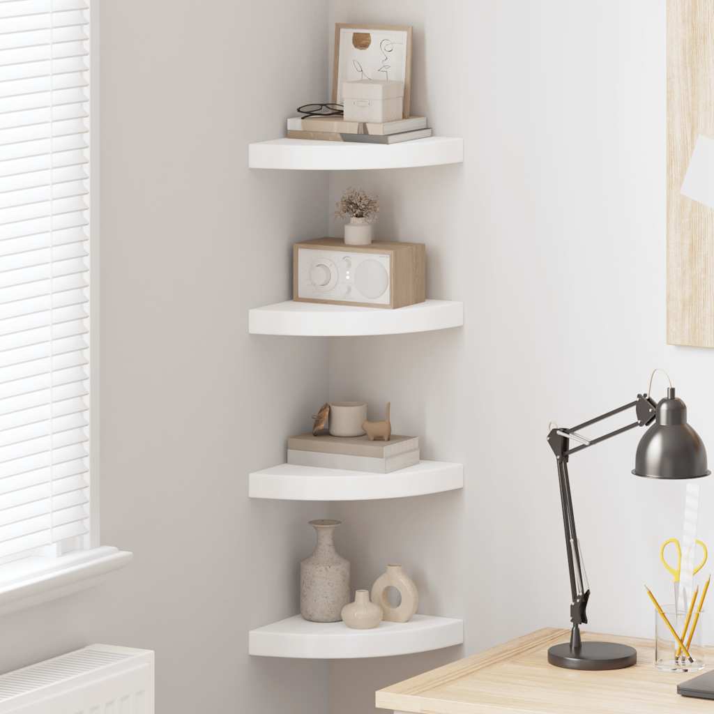 Prateleiras de canto suspensas 4 pcs 25x25x3,8cm MDF branco