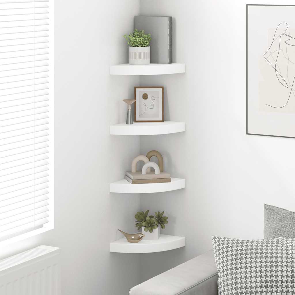 Prateleiras de canto suspensas 4 pcs 25x25x3,8cm MDF branco