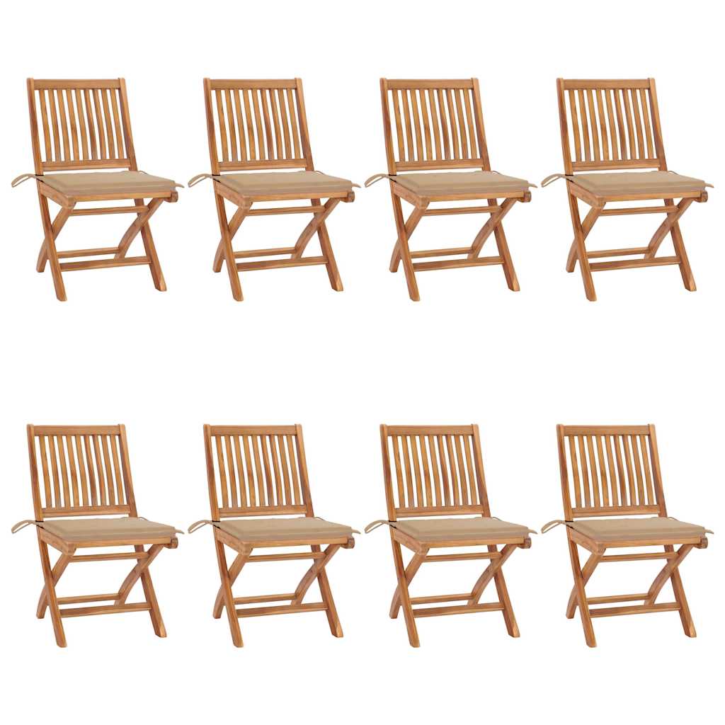 Cadeiras de jardim dobráveis c/ almofadões 8 pcs teca maciça