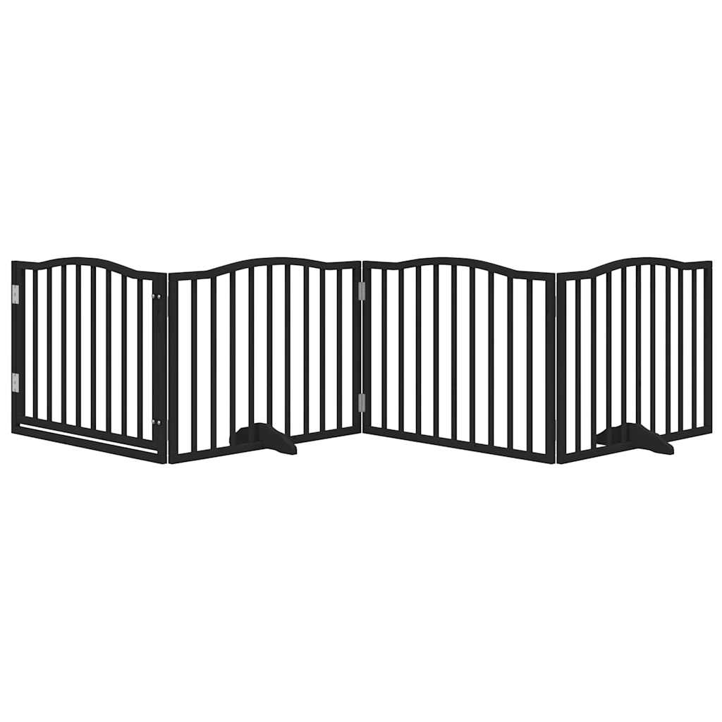 Portão para cães com porta dobrável, 4 painéis, preto, 320 cm, madeira de álamo