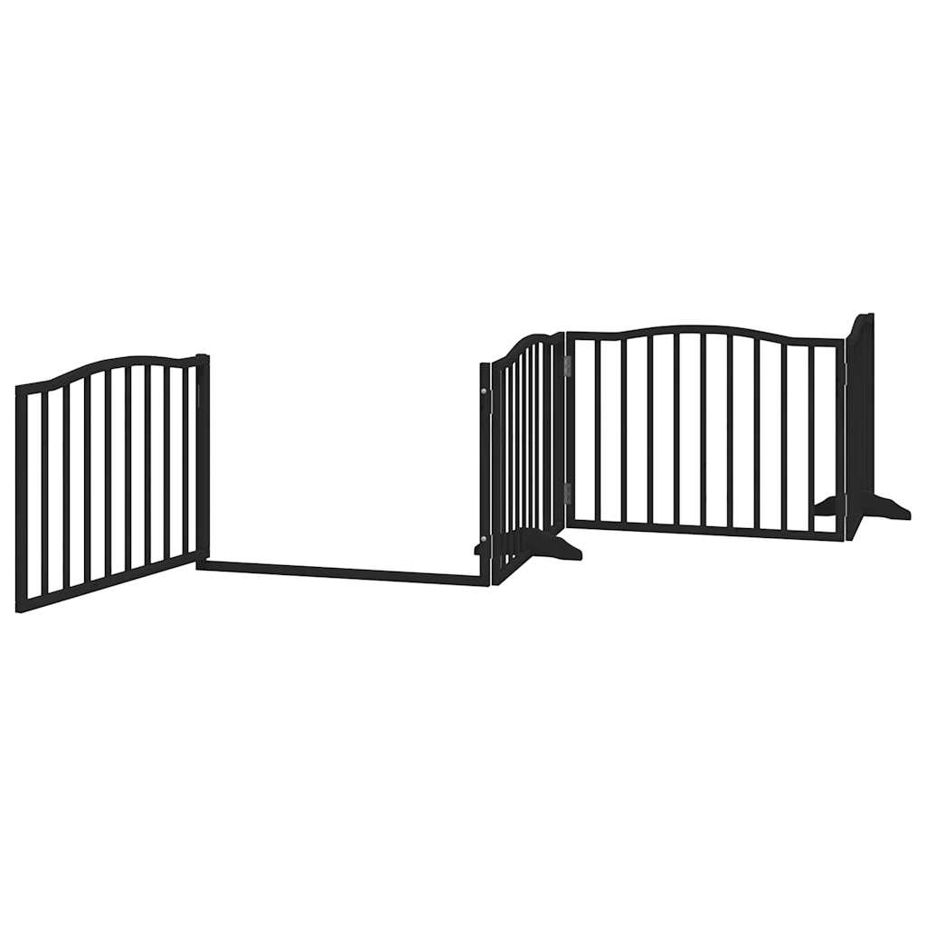 Portão para cães com porta dobrável, 4 painéis, preto, 320 cm, madeira de álamo