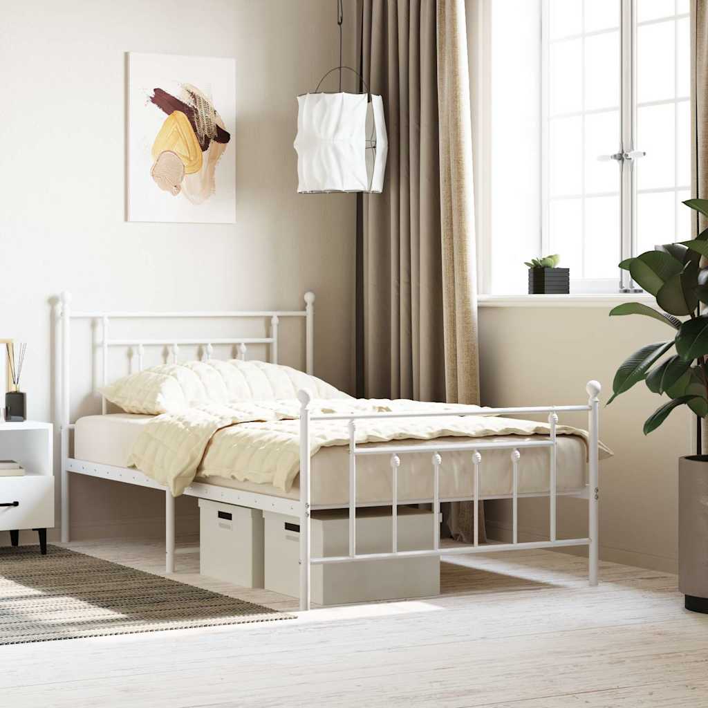 Estrutura de cama com cabeceira e pés 100x200 cm metal branco