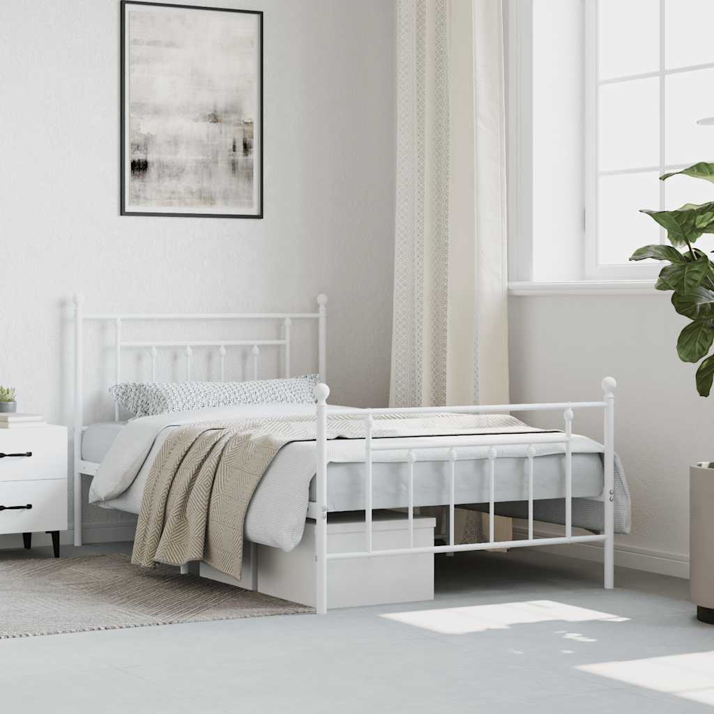 Estrutura de cama com cabeceira e pés 100x200 cm metal branco