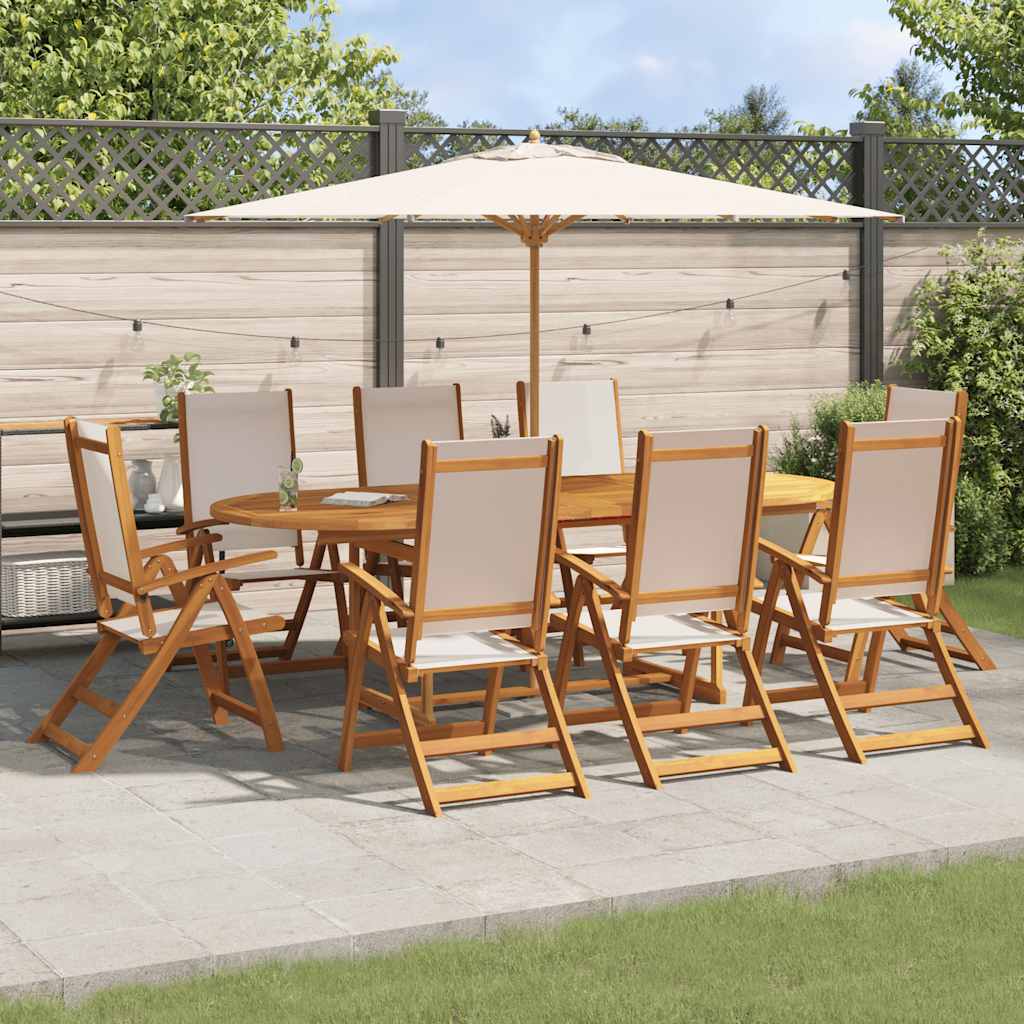 9 Pcs conjunto de jantar para jardim acácia maciça e textilene