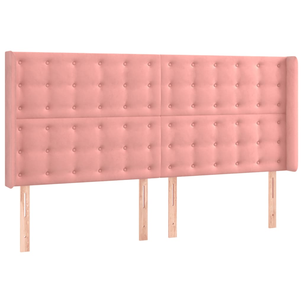 Cabeceira de cama c/ luzes LED veludo 163x16x118/128 cm rosa