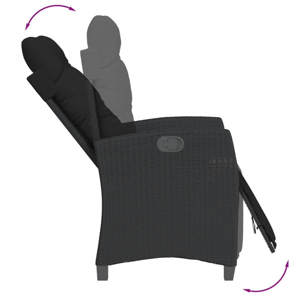 5 Pcs conjunto de jantar p/ jardim c/ almofadões vime PE preto
