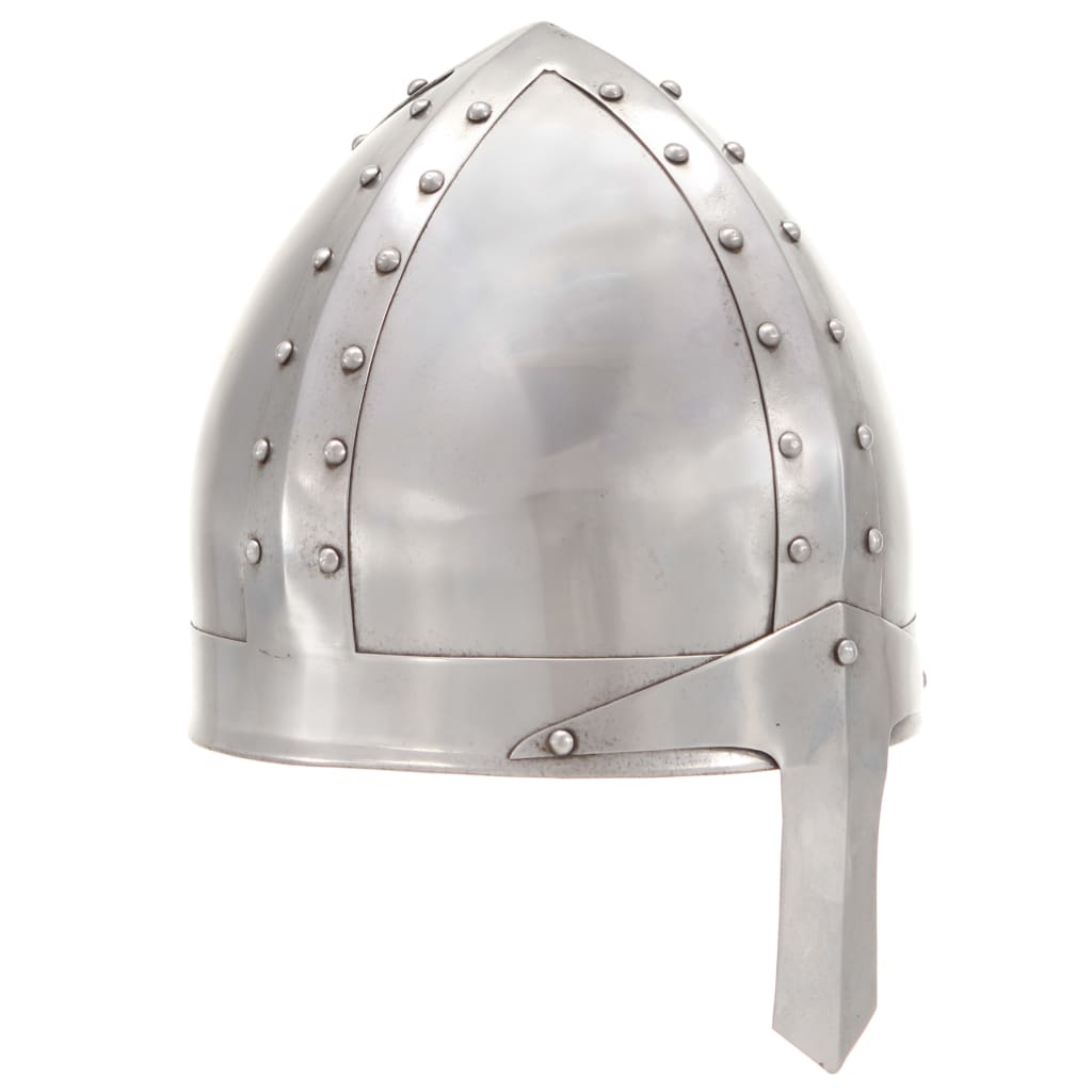 Capacete de cavaleiro medieval réplica larp aço prateado