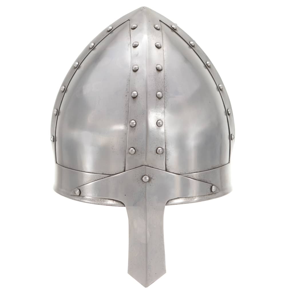 Capacete de cavaleiro medieval réplica larp aço prateado