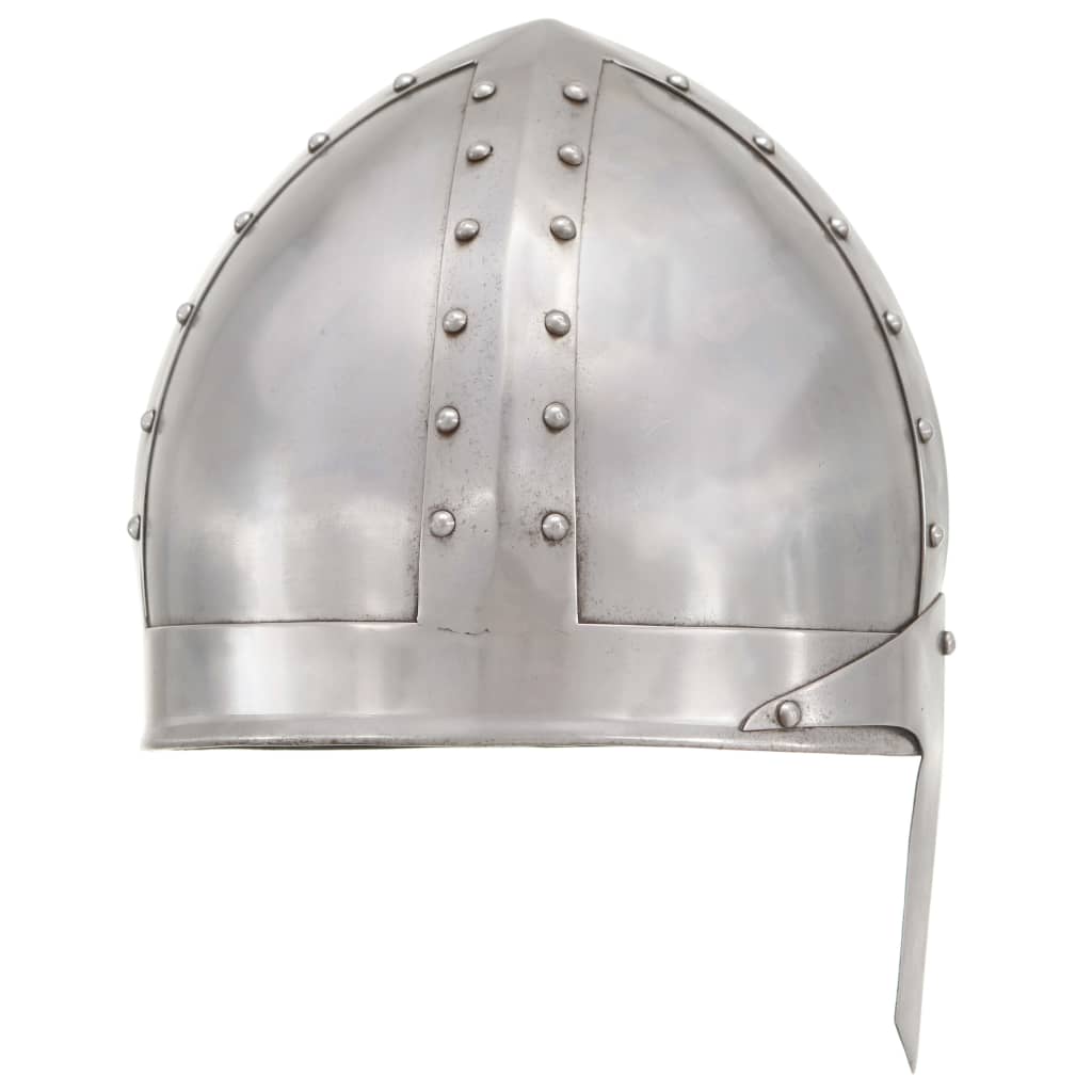 Capacete de cavaleiro medieval réplica larp aço prateado