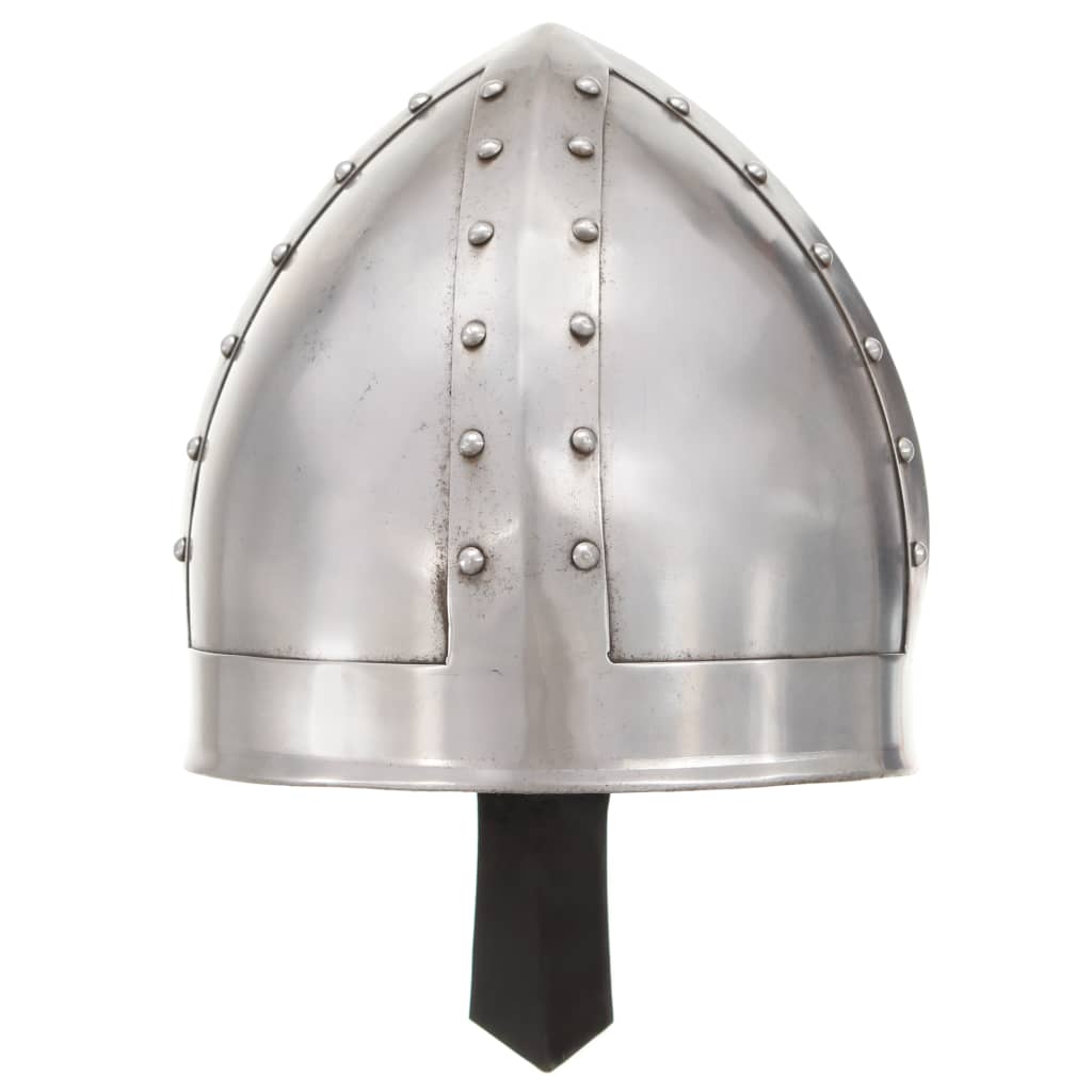 Capacete de cavaleiro medieval réplica larp aço prateado