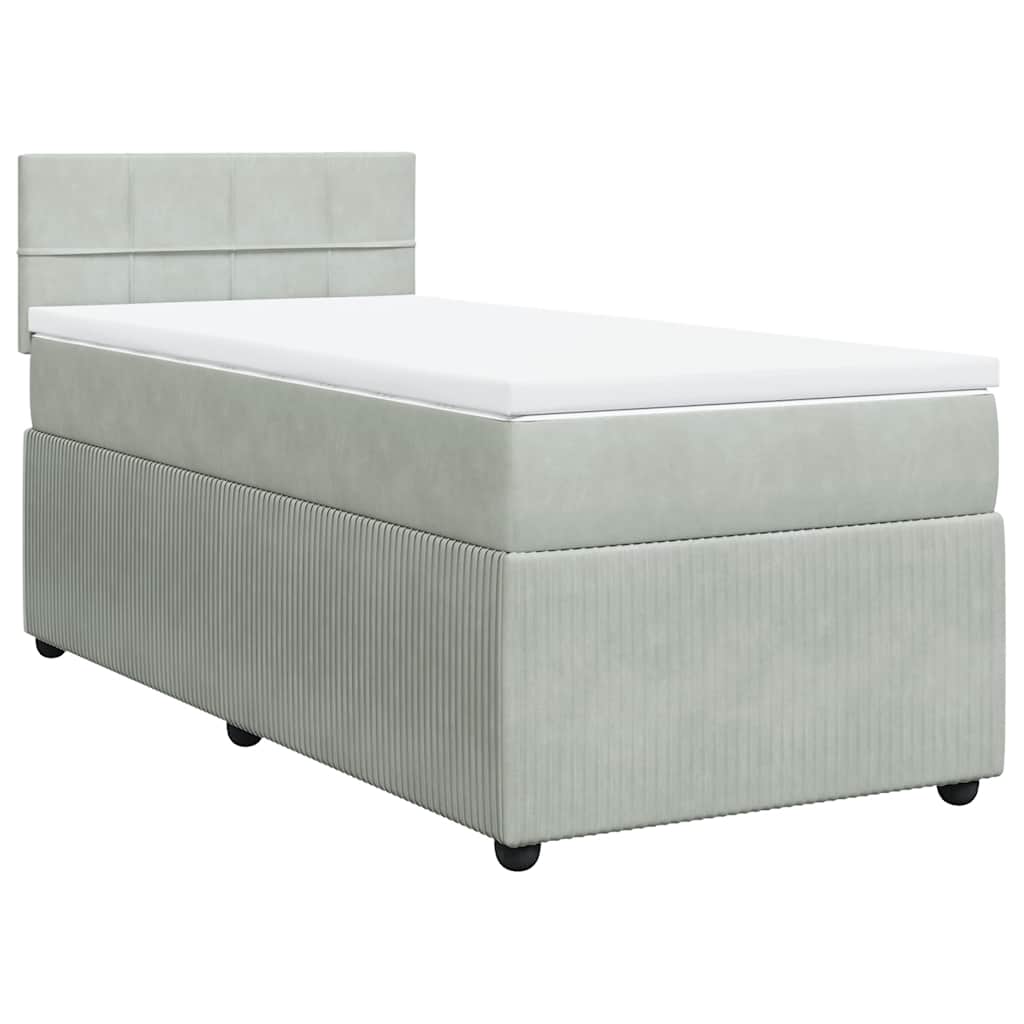Cama com molas/colchão 90x200 cm veludo cinza-claro