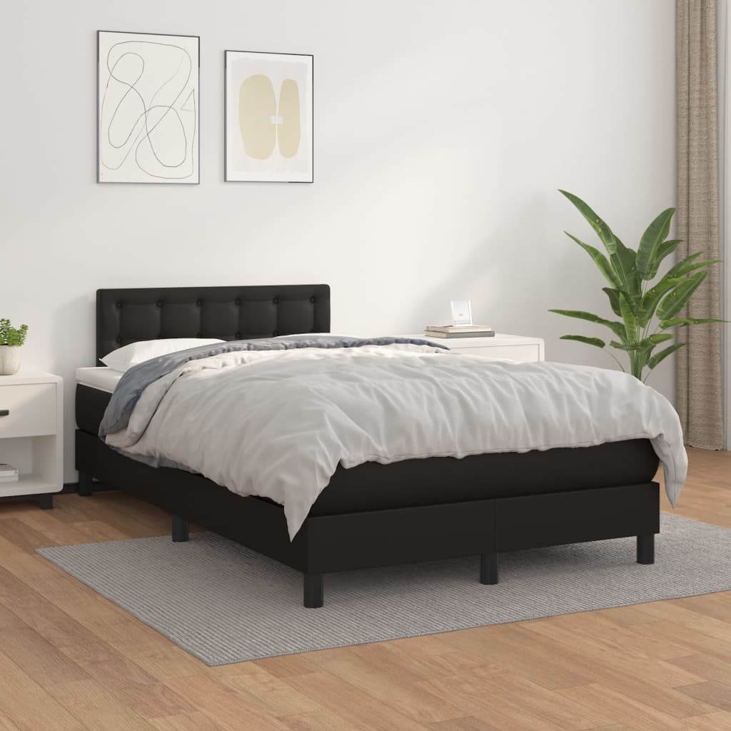 Cama boxspring com colchão 120x190 cm couro artificial preto