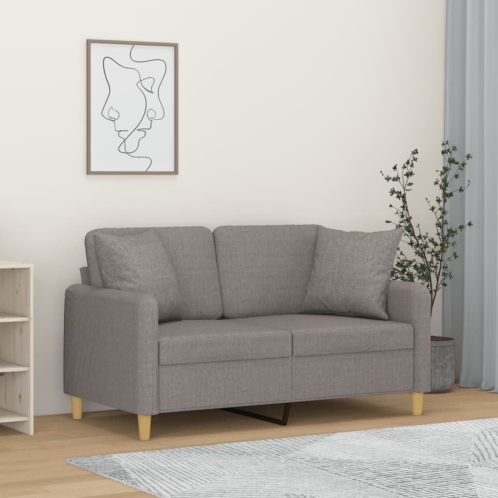 Sofá 2 lugares + almofadas decorativas 120cm tecido cinza-claro