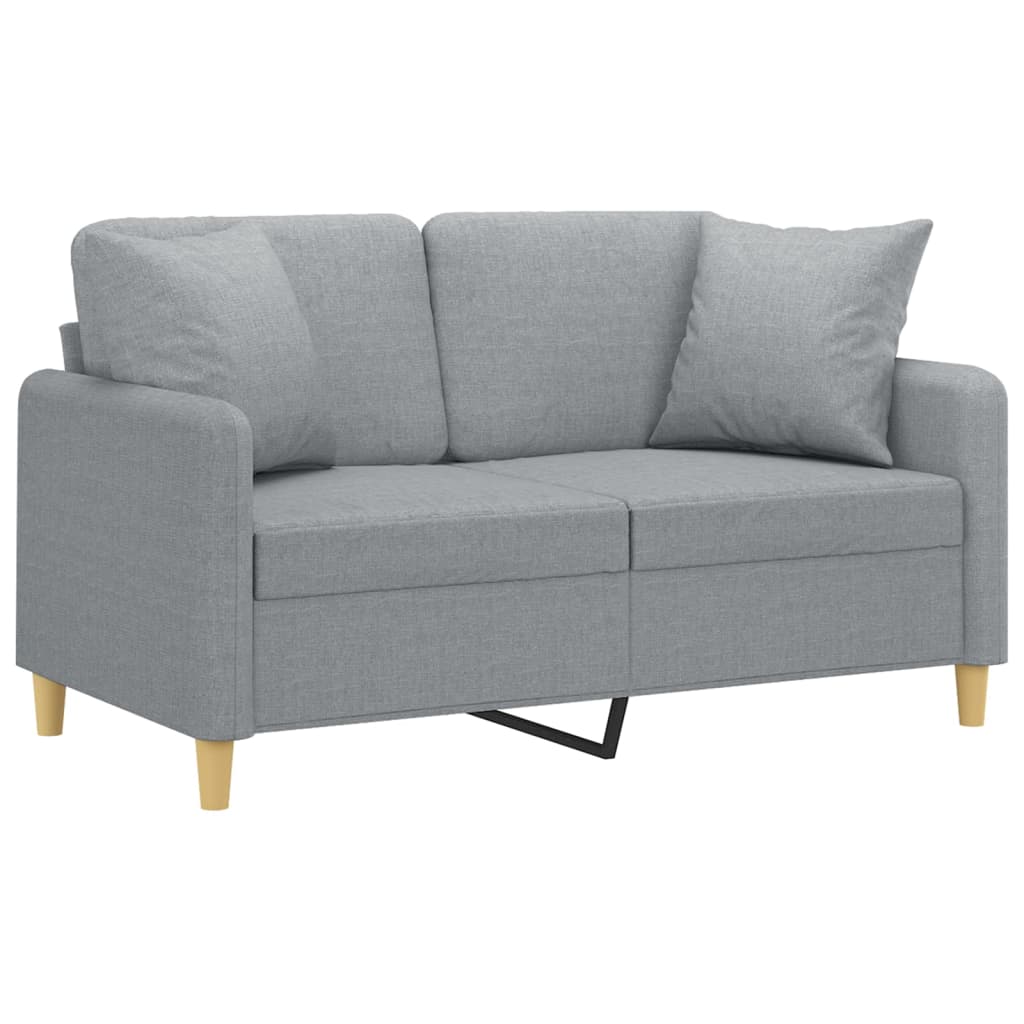 Sofá 2 lugares + almofadas decorativas 120cm tecido cinza-claro
