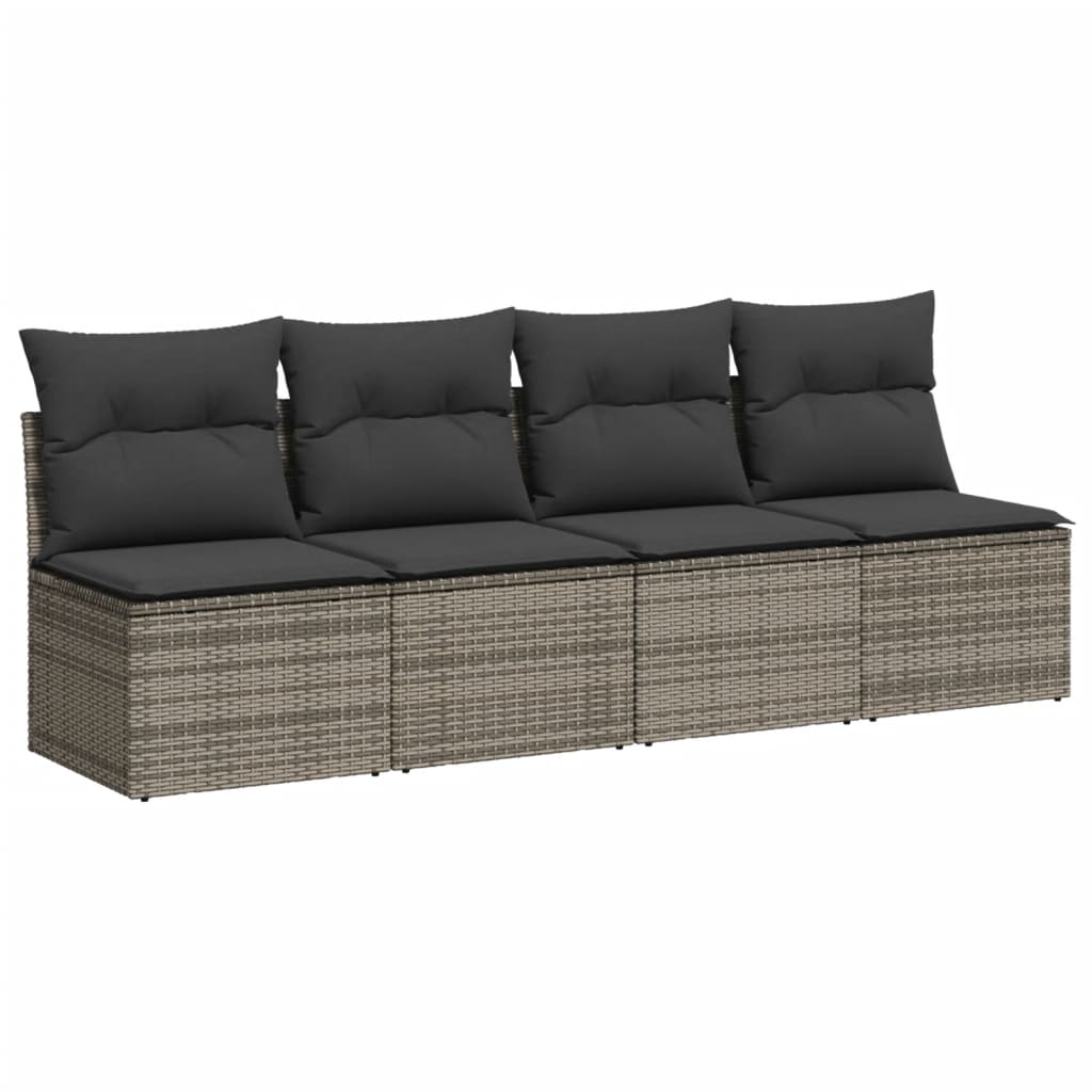10 Pcs conjunto sofás de jardim c/ almofadões vime PE cinzento