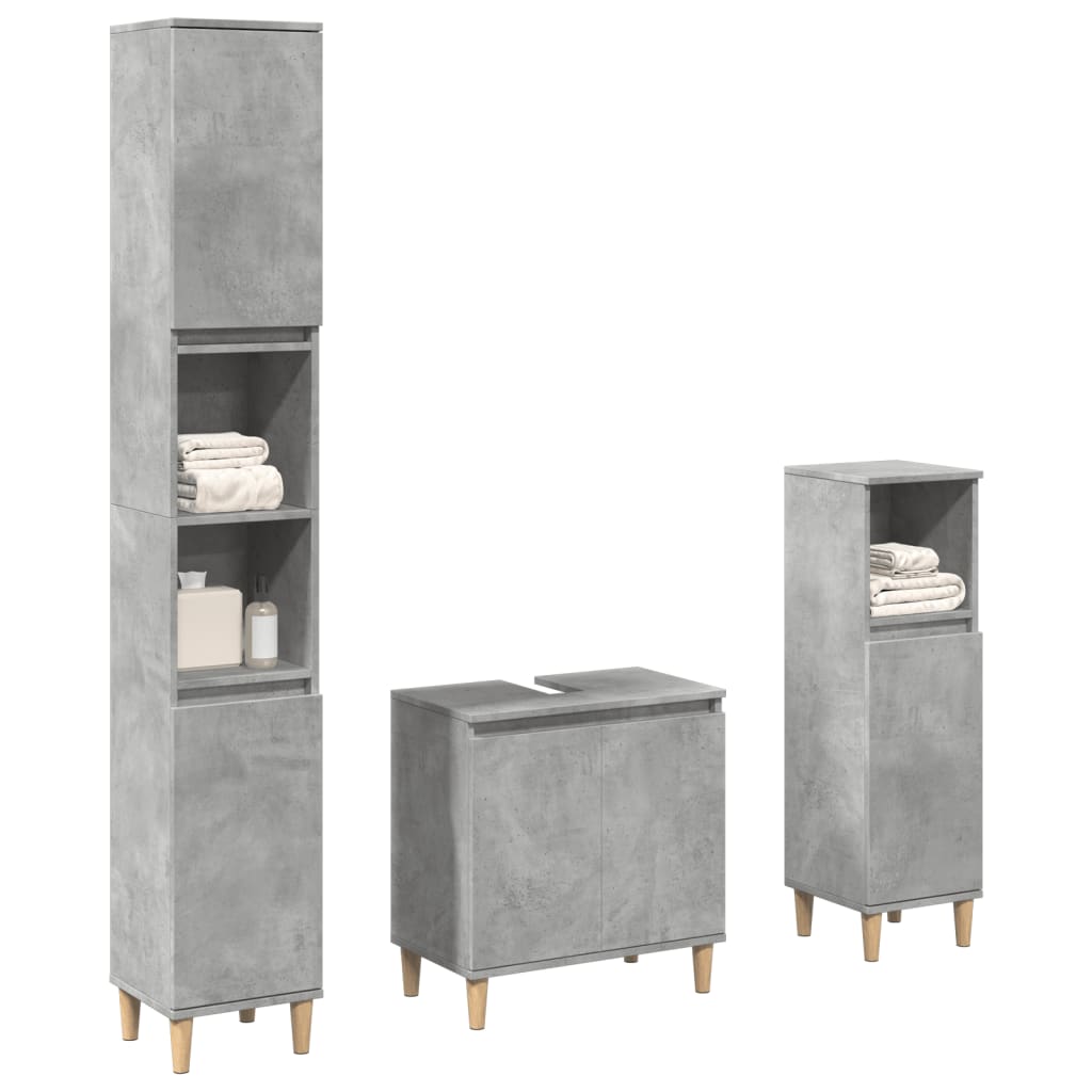 3 Pcs conj. móveis casa banho derivados madeira cinza cimento