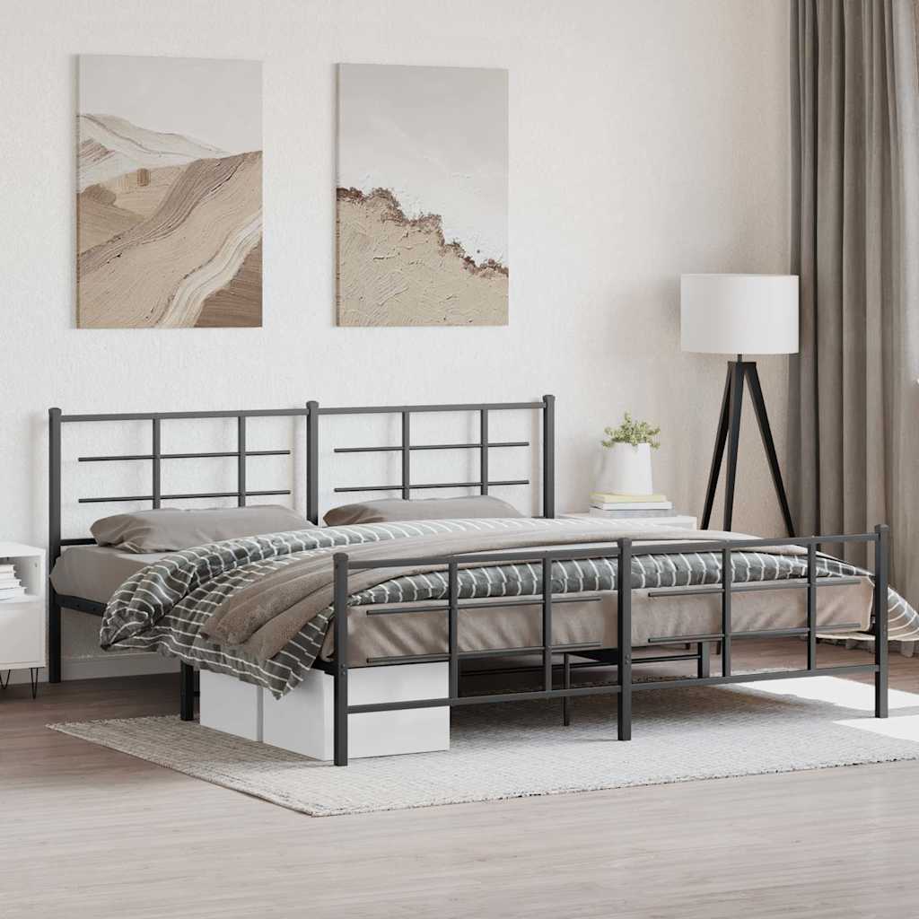 Estrutura de cama com cabeceira e pés 193x203 cm metal preto