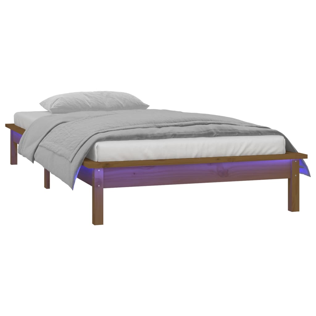 Estrutura cama c/ LED solteiro 75x190cm madeira castanho mel