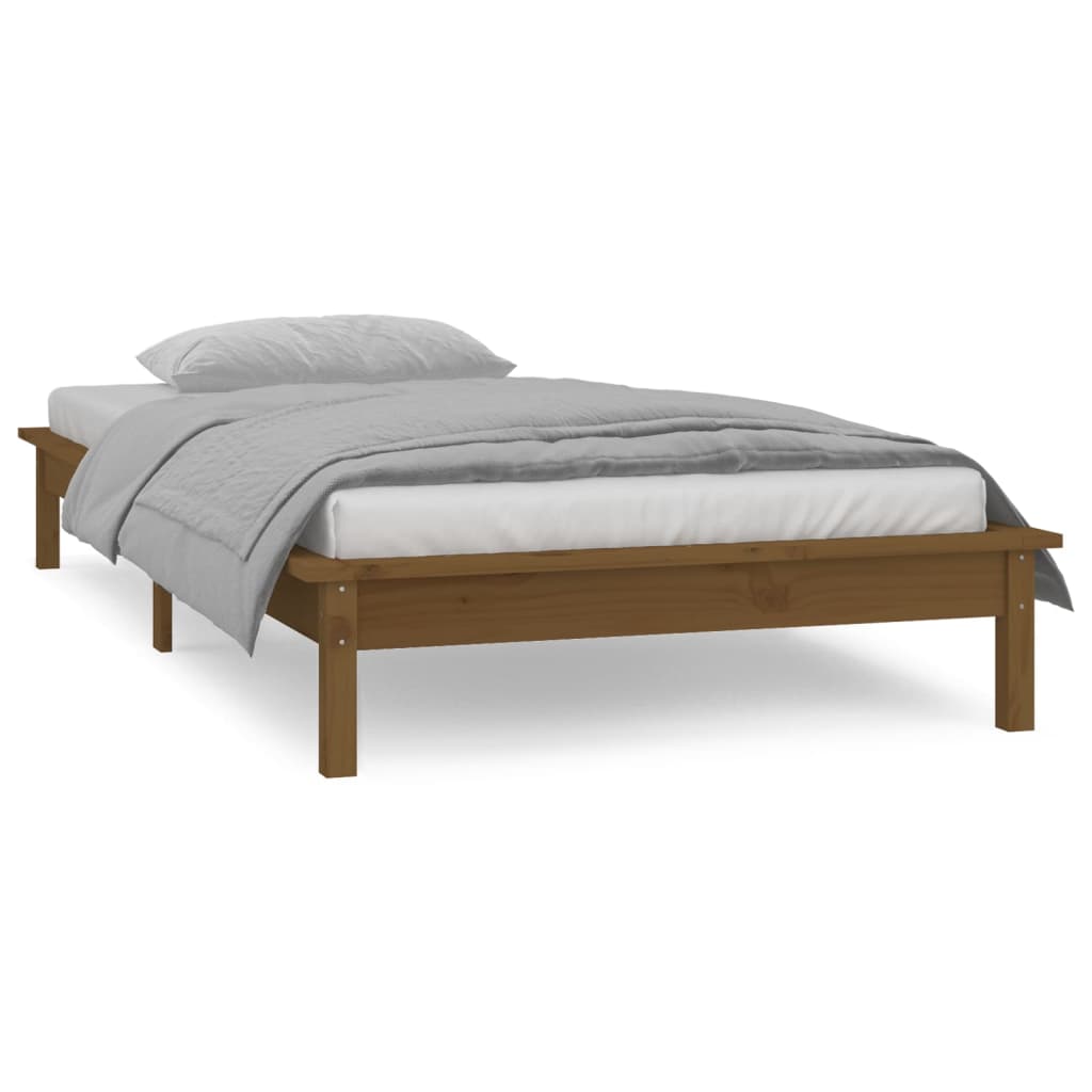 Estrutura cama c/ LED solteiro 75x190cm madeira castanho mel