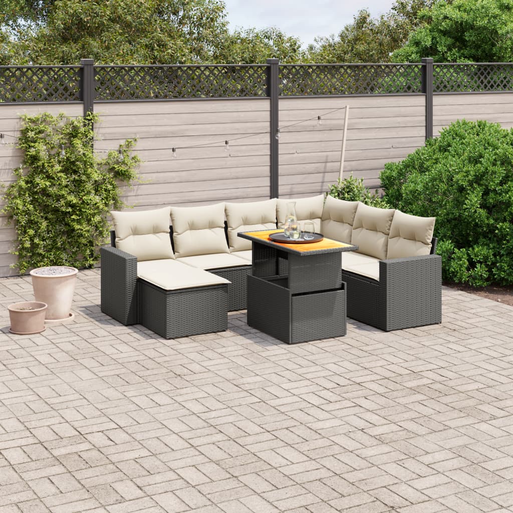 8 Pcs conjunto sofás de jardim com almofadões vime PE preto