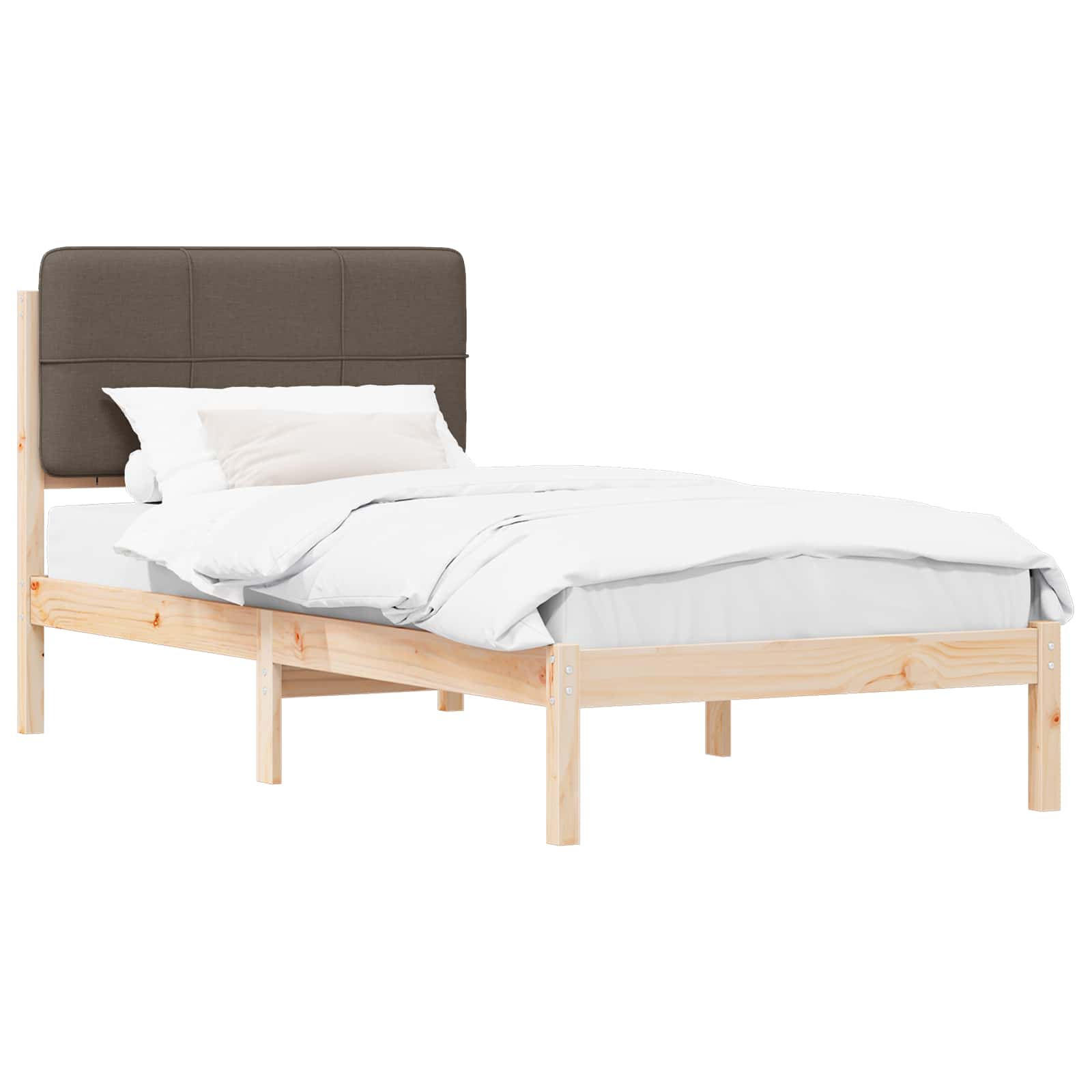 Estrutura de cama com cabeceira estofada cinzento-acastanhado