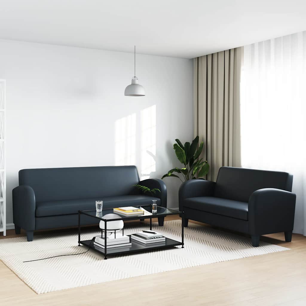 Conjunto de sofás 2 pcs couro artificial preto