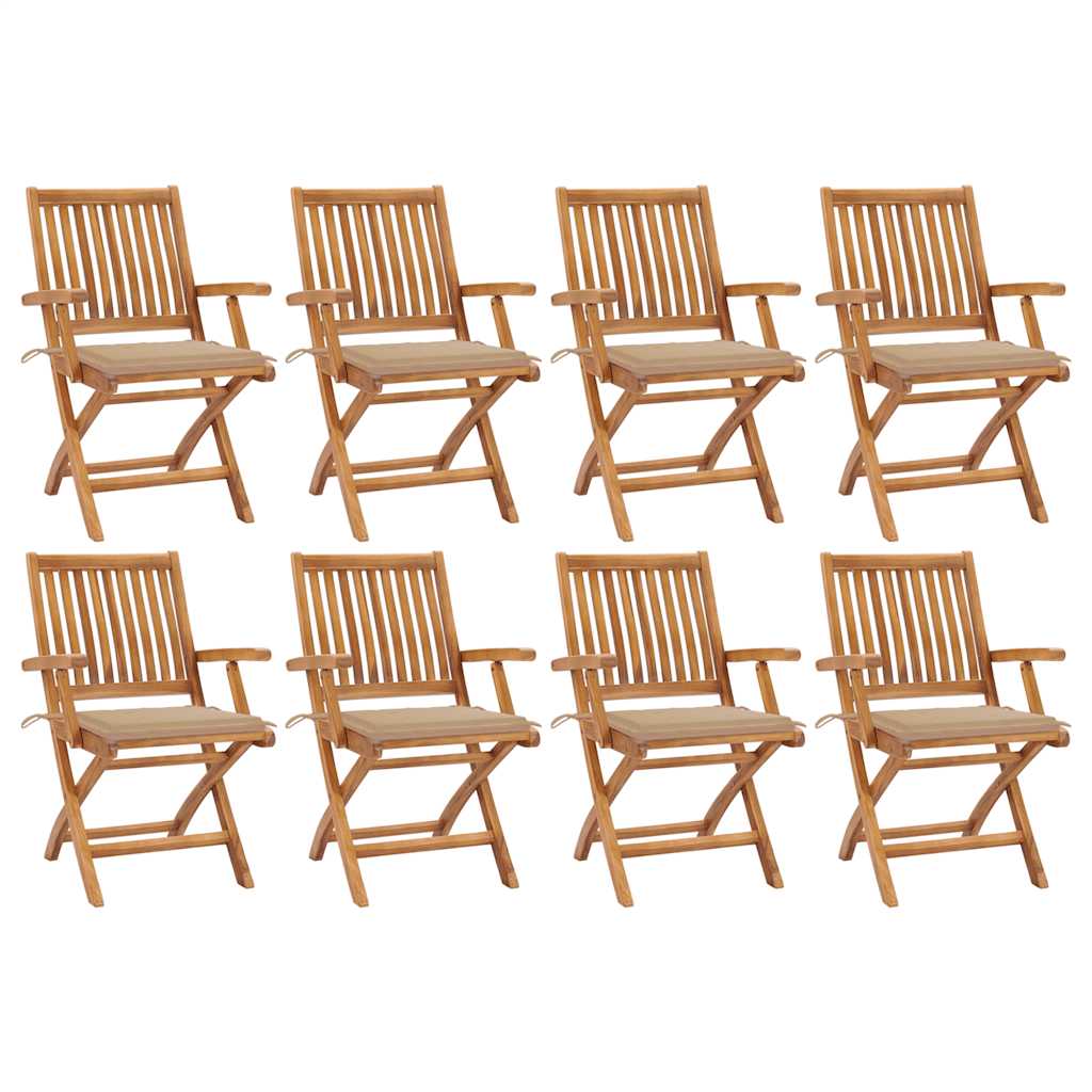 Cadeiras de jardim dobráveis c/ almofadões 8 pcs teca maciça