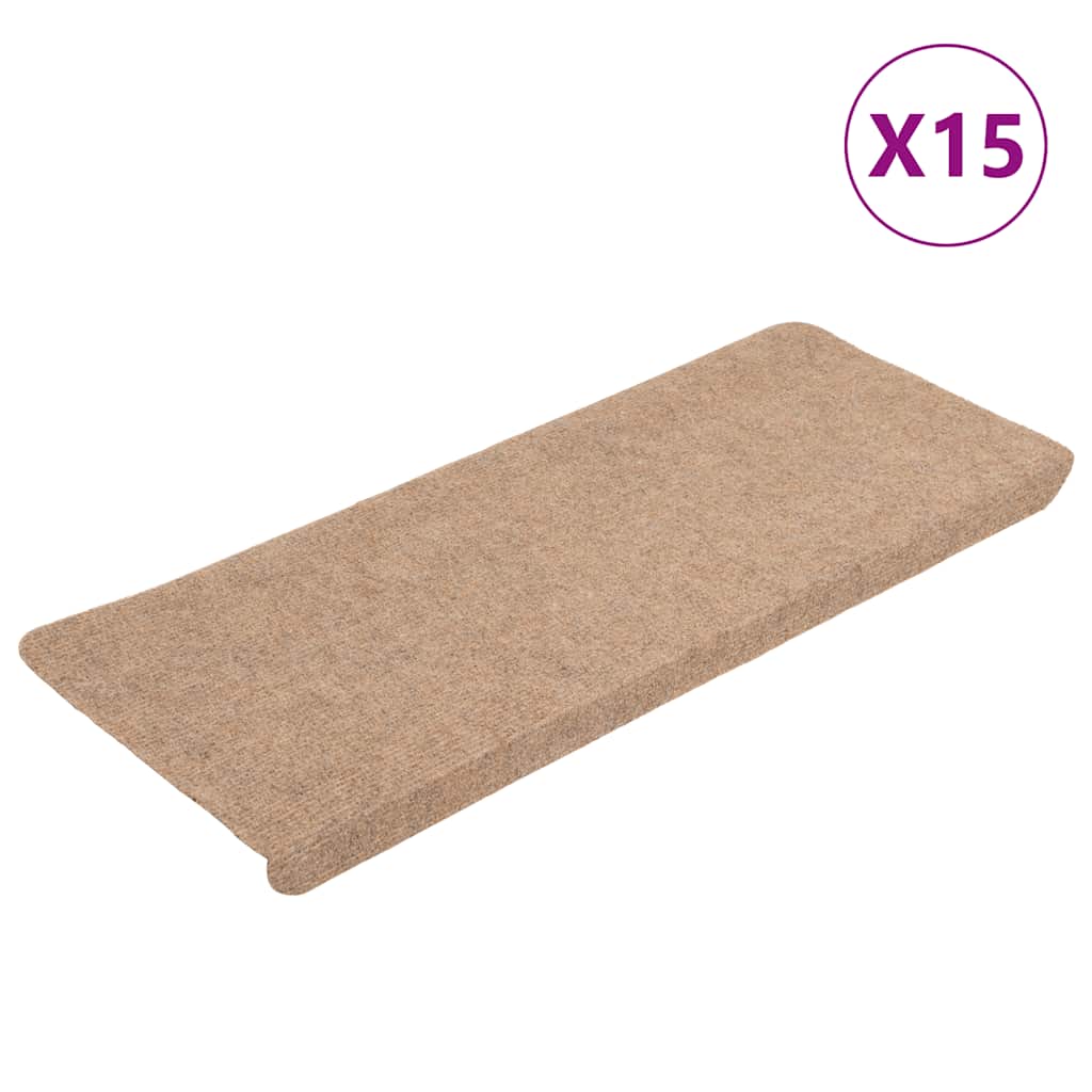 Tapetes de escada autoadesivos 15 pcs 65x24,5x3,5 cm bege