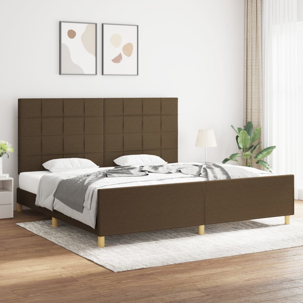 Estrutura de cama sem colchão 200x200 cm tecido castanho-escuro