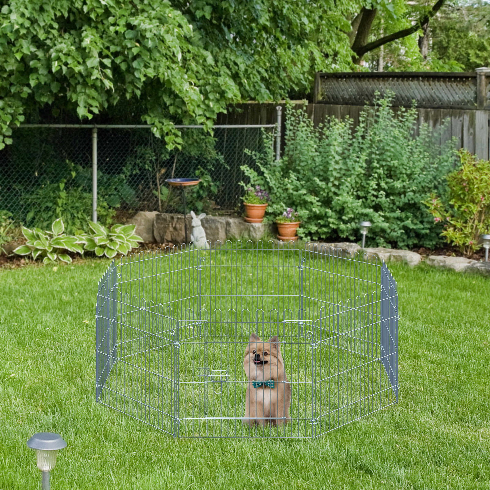 Parque para Animais de Estimação com 8 Paineis 63x60cm Cerca para Animais de Estimação com Porta com Trava para Jardim Pátio Ext