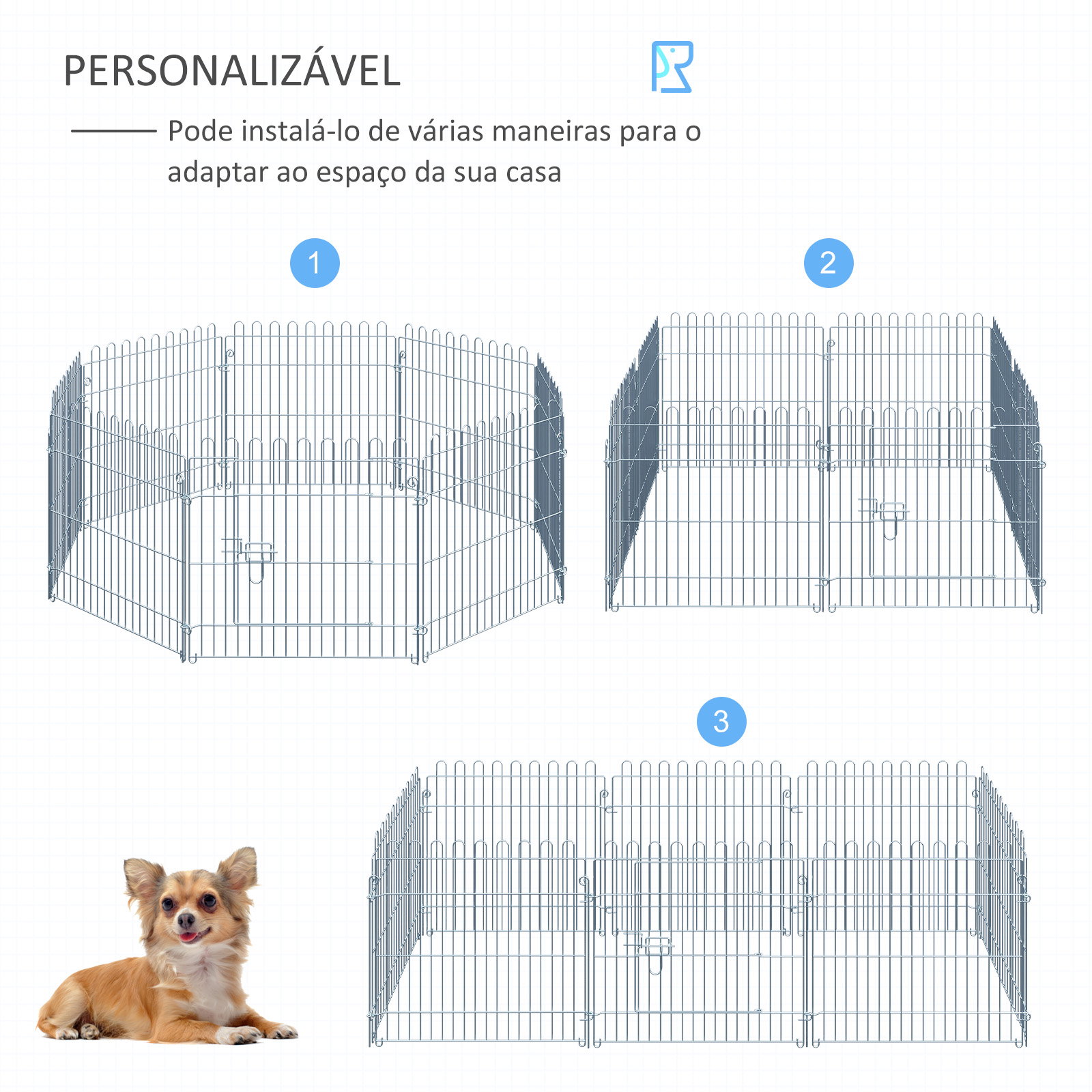 Parque para Animais de Estimação com 8 Paineis 63x60cm Cerca para Animais de Estimação com Porta com Trava para Jardim Pátio Ext