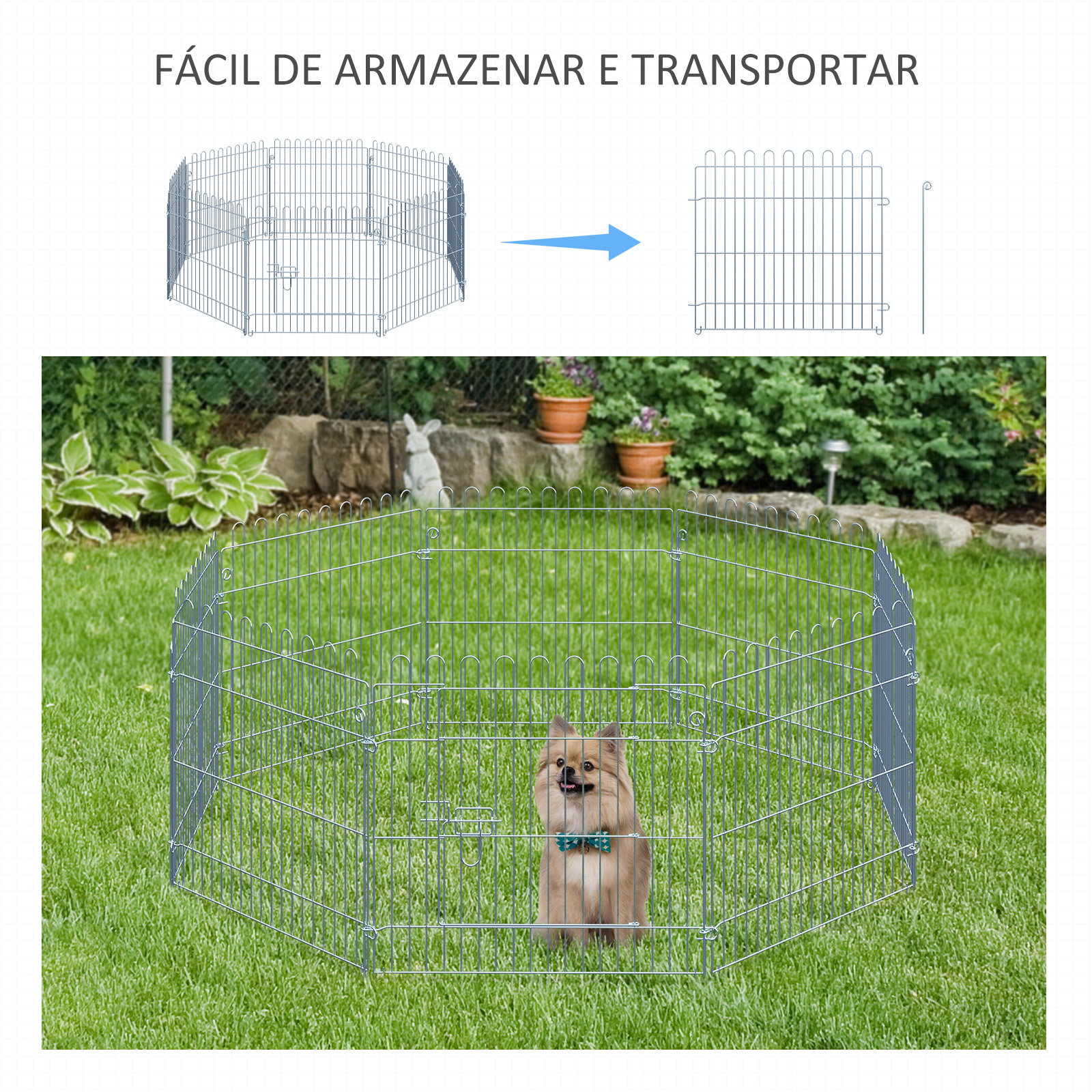 Parque para Animais de Estimação com 8 Paineis 63x60cm Cerca para Animais de Estimação com Porta com Trava para Jardim Pátio Ext