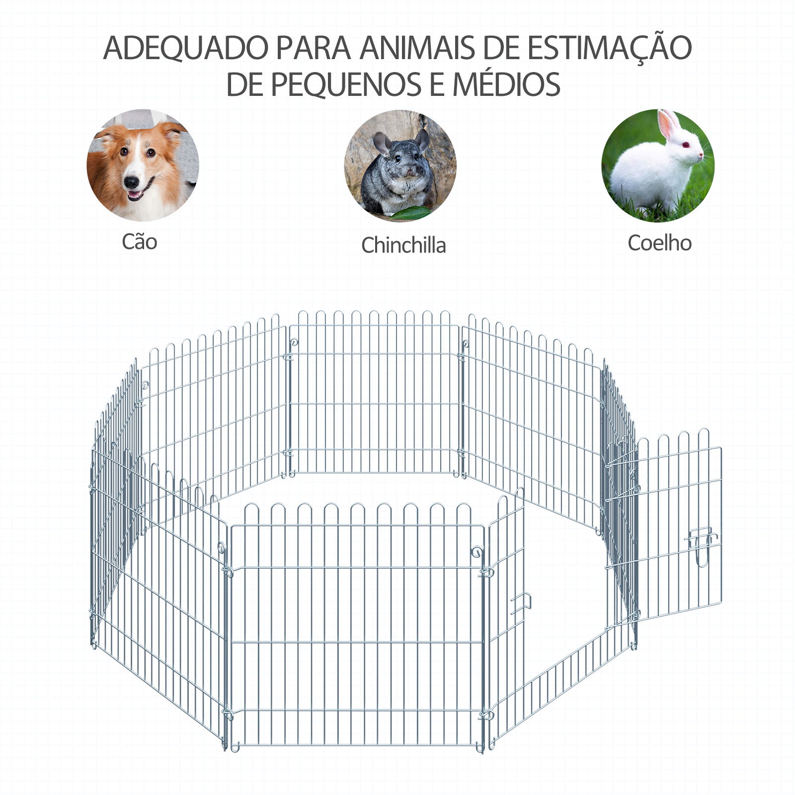 Parque para Animais de Estimação com 8 Paineis 63x60cm Cerca para Animais de Estimação com Porta com Trava para Jardim Pátio Ext