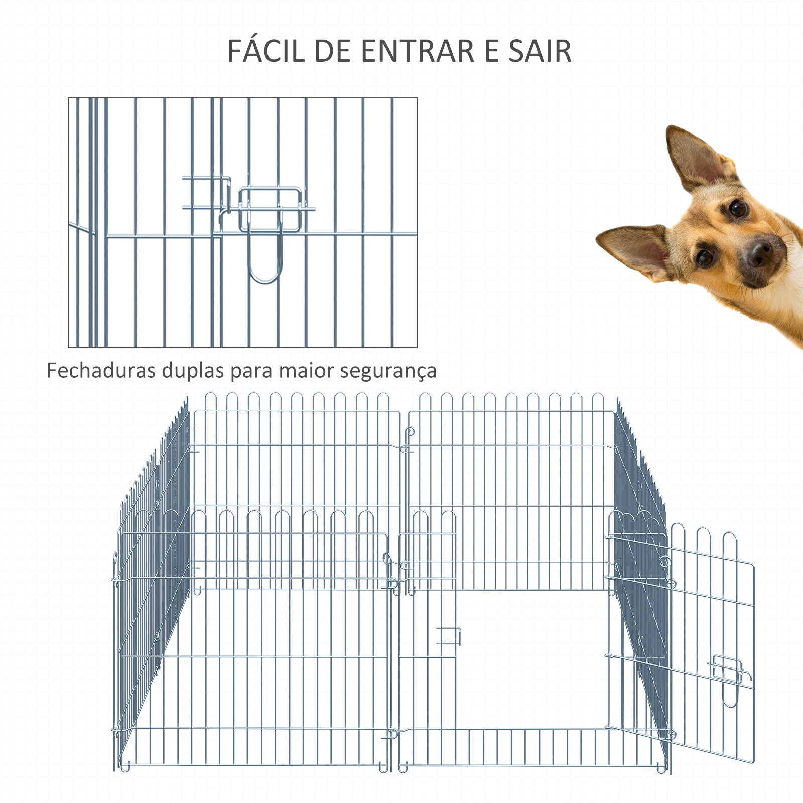 Parque para Animais de Estimação com 8 Paineis 63x60cm Cerca para Animais de Estimação com Porta com Trava para Jardim Pátio Ext