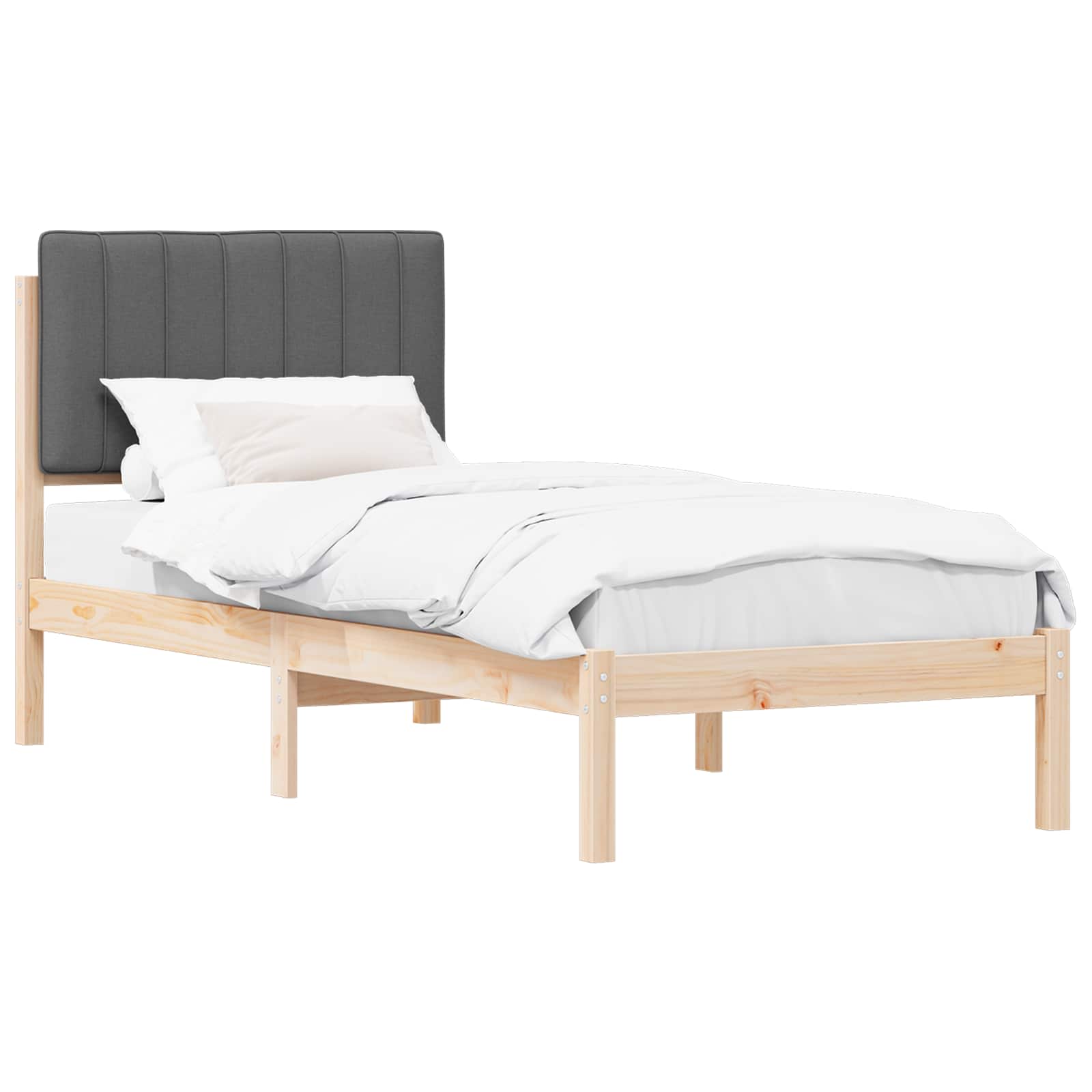 Estrutura de cama com cabeceira estofada cinza escuro
