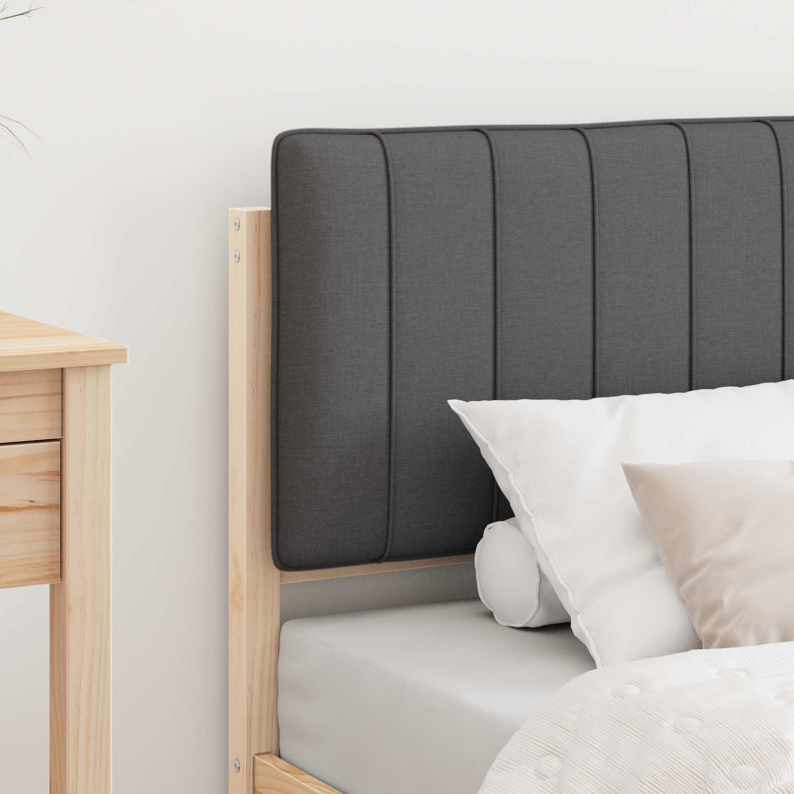 Estrutura de cama com cabeceira estofada cinza escuro