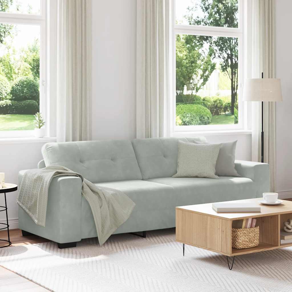 Sofá de 3 lugares cinza claro 220x78x80 cm em veludo