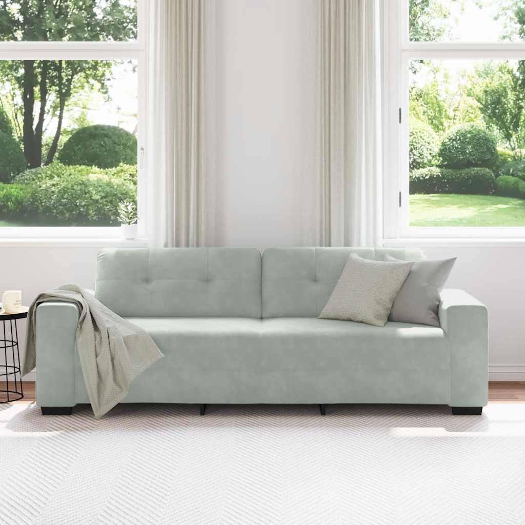 Sofá de 3 lugares cinza claro 220x78x80 cm em veludo