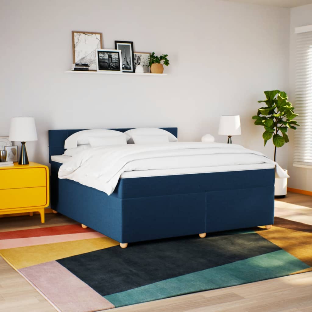 Cama com molas/colchão 180x200 cm tecido azul