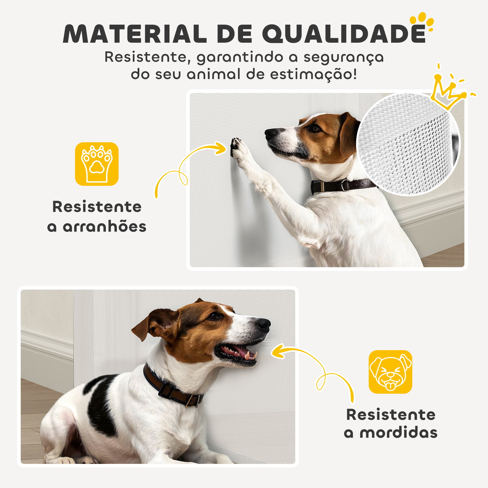 Barreira de segurança para cães retrátil 0-136 cm para cães pequenos com botão de fecho branco