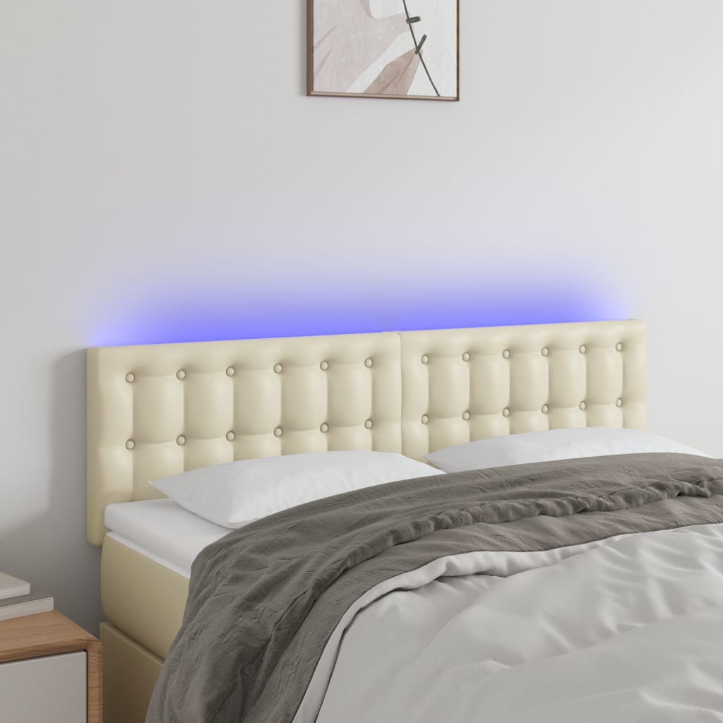 Cabeceira de cama c/ LED 144x5x78/88 cm couro artificial creme
