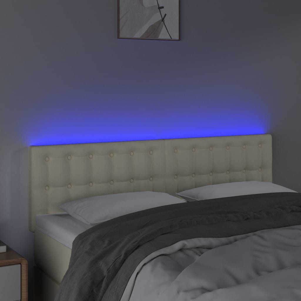 Cabeceira de cama c/ LED 144x5x78/88 cm couro artificial creme